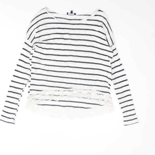 New Look Womens White Boat Neck Striped Viscose Pullover Jumper Size 8