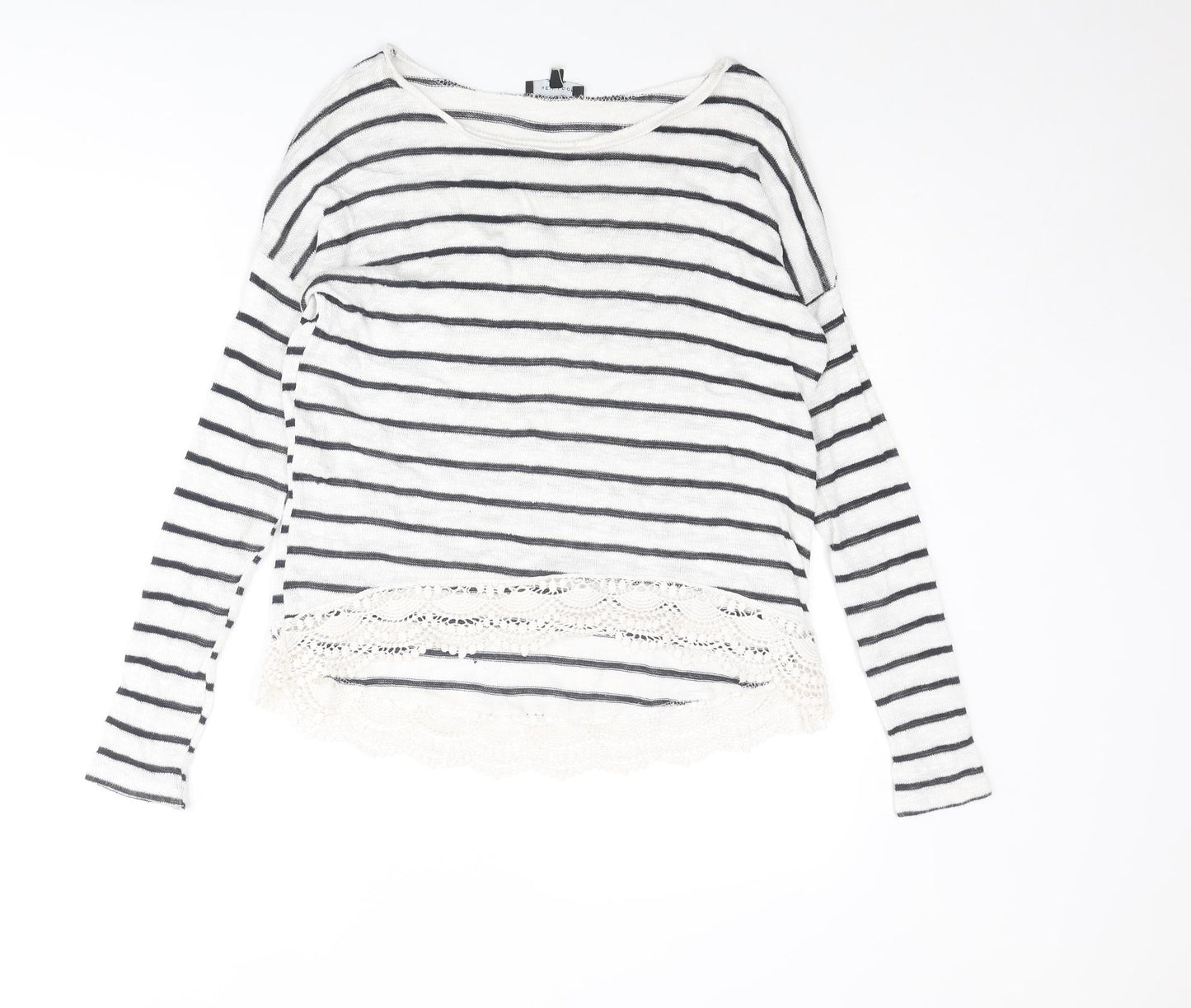 New Look Womens White Boat Neck Striped Viscose Pullover Jumper Size 8