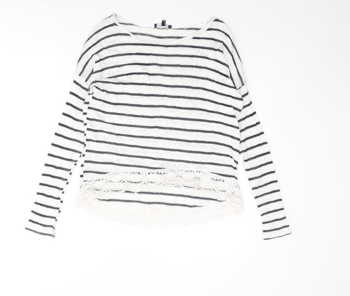 New Look Womens White Boat Neck Striped Viscose Pullover Jumper Size 8