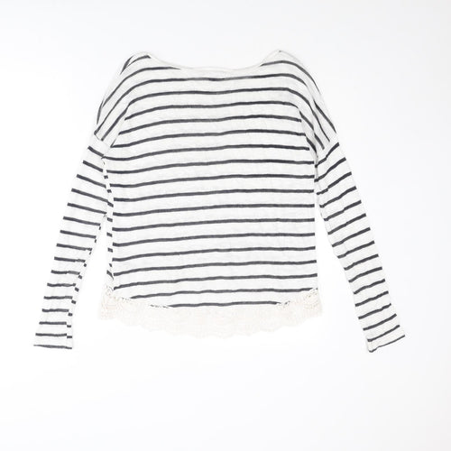New Look Womens White Boat Neck Striped Viscose Pullover Jumper Size 8
