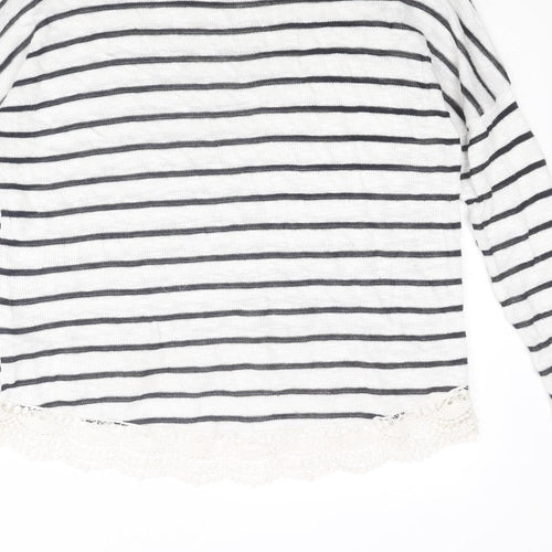 New Look Womens White Boat Neck Striped Viscose Pullover Jumper Size 8