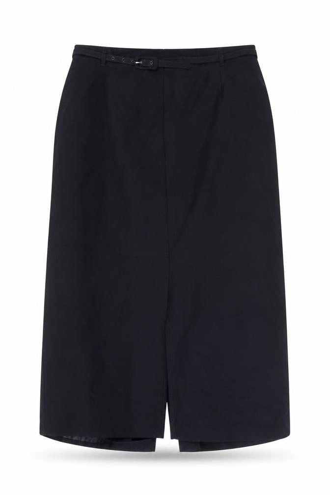 Front view of St Michael women’s blue polyester a-line skirt, size UK 20, zip - belt included