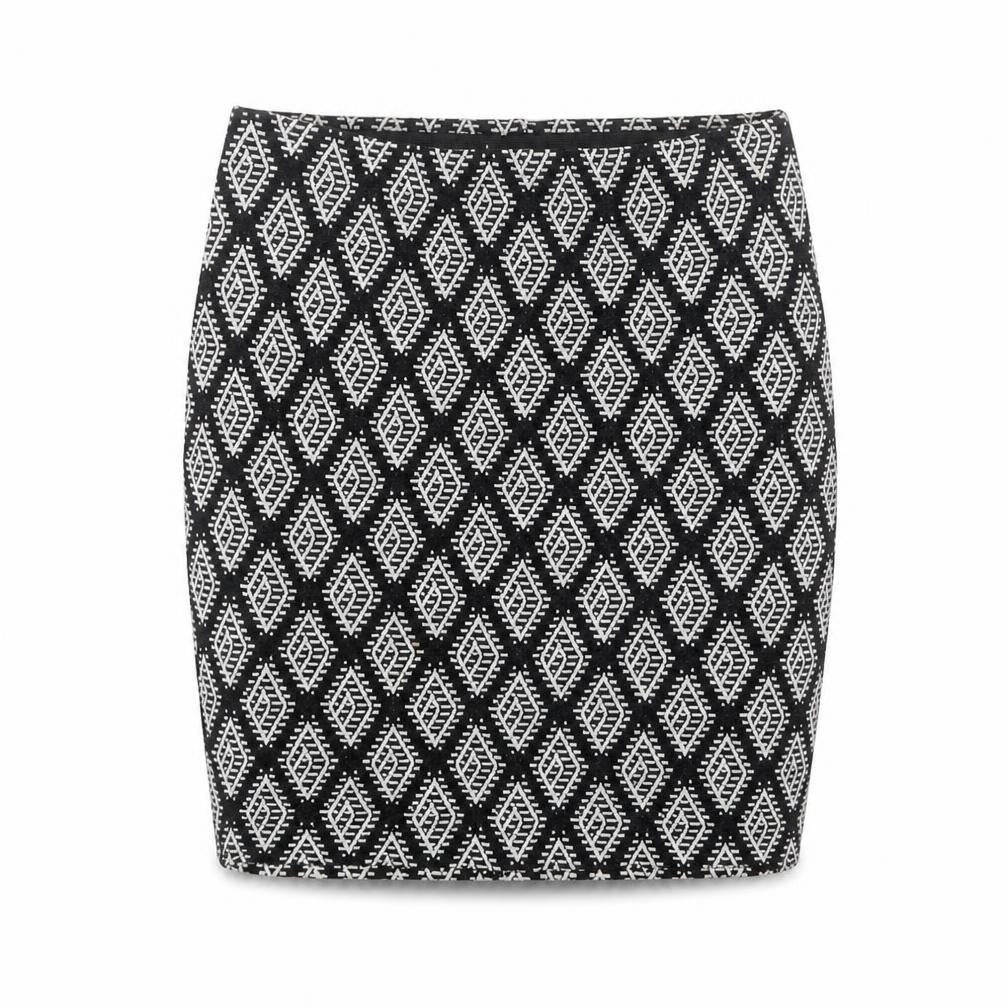 EDC Womens Black Argyle/Diamond Cotton Bandage Skirt Size S