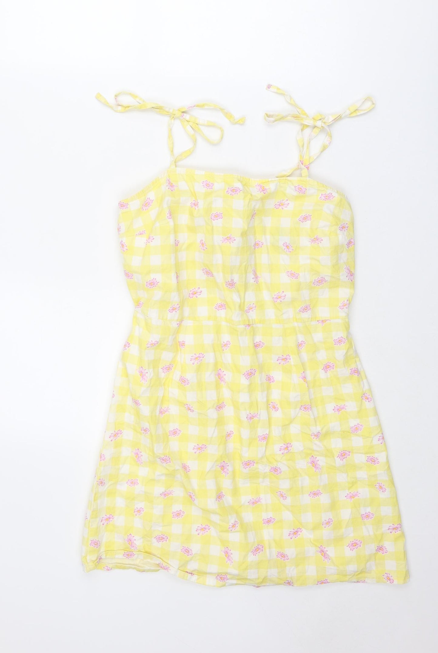Influence Womens Yellow Geometric Cotton Mini Size 10 Square Neck Tie - Floral