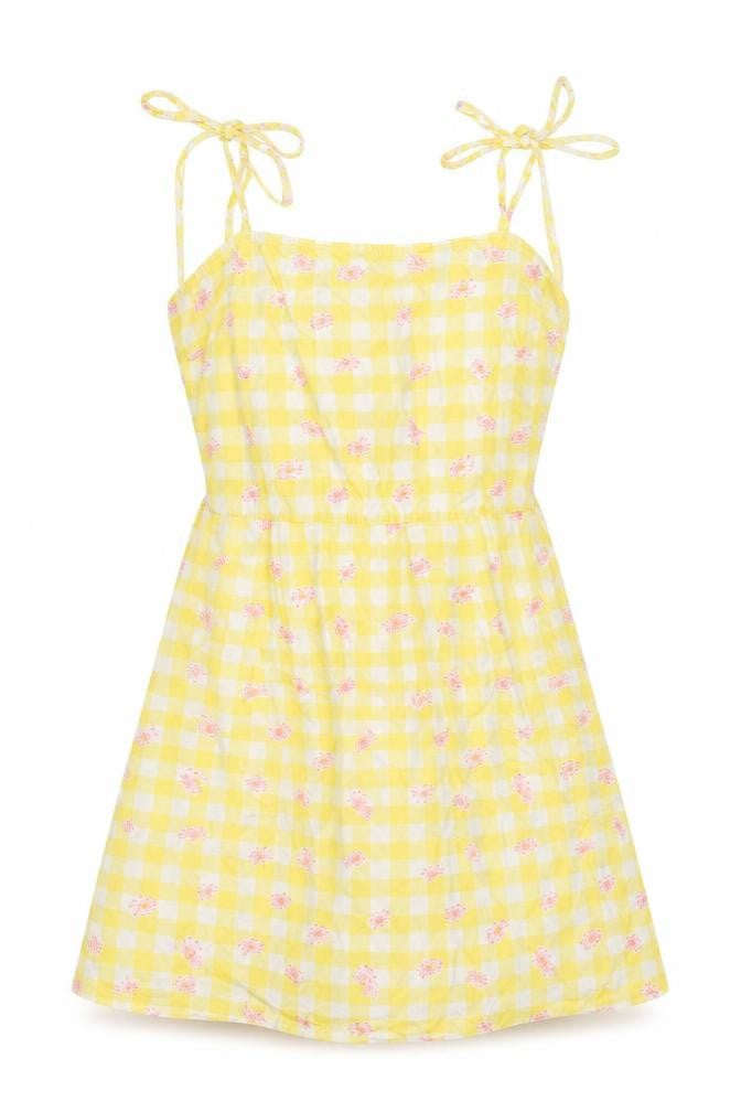Influence Womens Yellow Geometric Cotton Mini Size 10 Square Neck Tie - Floral