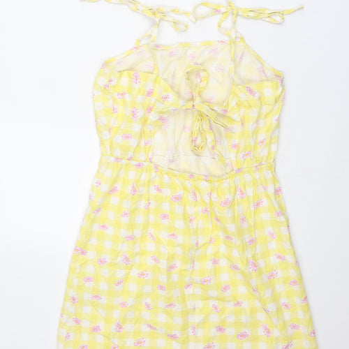 Influence Womens Yellow Geometric Cotton Mini Size 10 Square Neck Tie - Floral