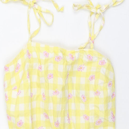 Influence Womens Yellow Geometric Cotton Mini Size 10 Square Neck Tie - Floral