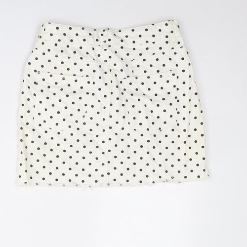 Topshop Womens White Polka Dot Cotton A-Line Skirt Size 10 Zip