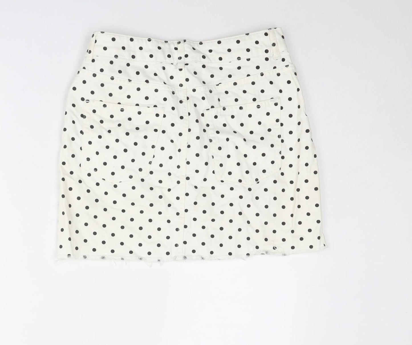 Topshop Womens White Polka Dot Cotton A-Line Skirt Size 10 Zip