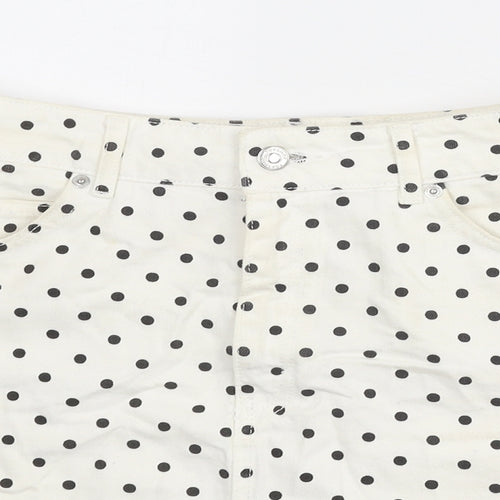 Topshop Womens White Polka Dot Cotton A-Line Skirt Size 10 Zip