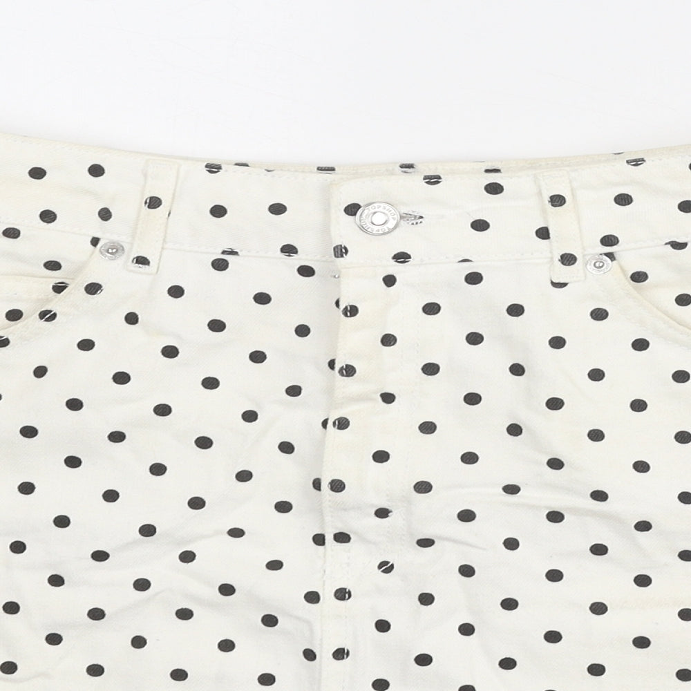 Topshop Womens White Polka Dot Cotton A-Line Skirt Size 10 Zip