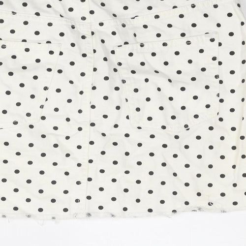 Topshop Womens White Polka Dot Cotton A-Line Skirt Size 10 Zip