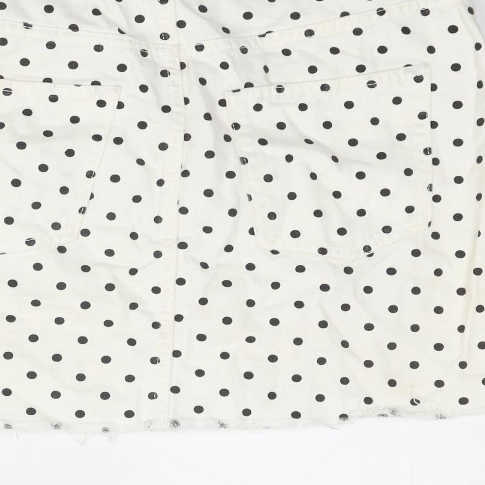 Topshop Womens White Polka Dot Cotton A-Line Skirt Size 10 Zip