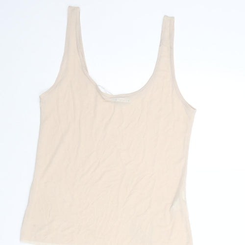 Zara Womens Beige Polyester Basic Tank Size L Round Neck