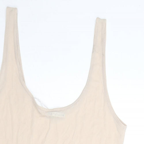 Zara Womens Beige Polyester Basic Tank Size L Round Neck