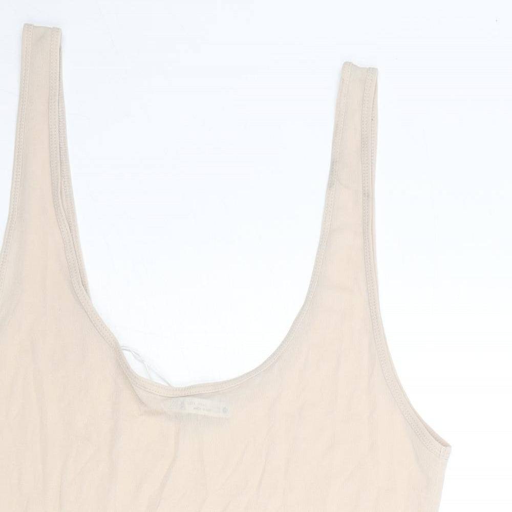 Zara Womens Beige Polyester Basic Tank Size L Round Neck