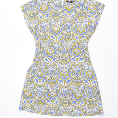 Mango Womens Multicoloured Geometric Polyester A-Line Size M Round Neck Button