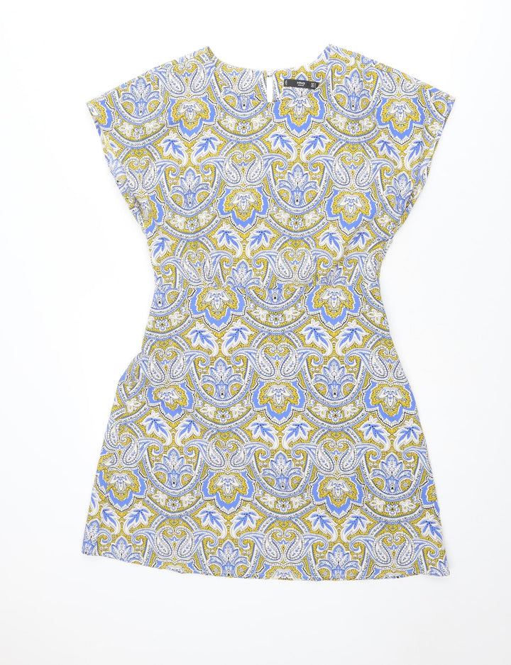 Mango Womens Multicoloured Geometric Polyester A-Line Size M Round Neck Button