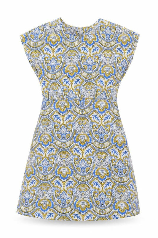 Front view of Mango women’s multicoloured geometric polyester a-line, size M, round neck button