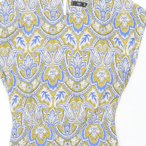 Mango Womens Multicoloured Geometric Polyester A-Line Size M Round Neck Button
