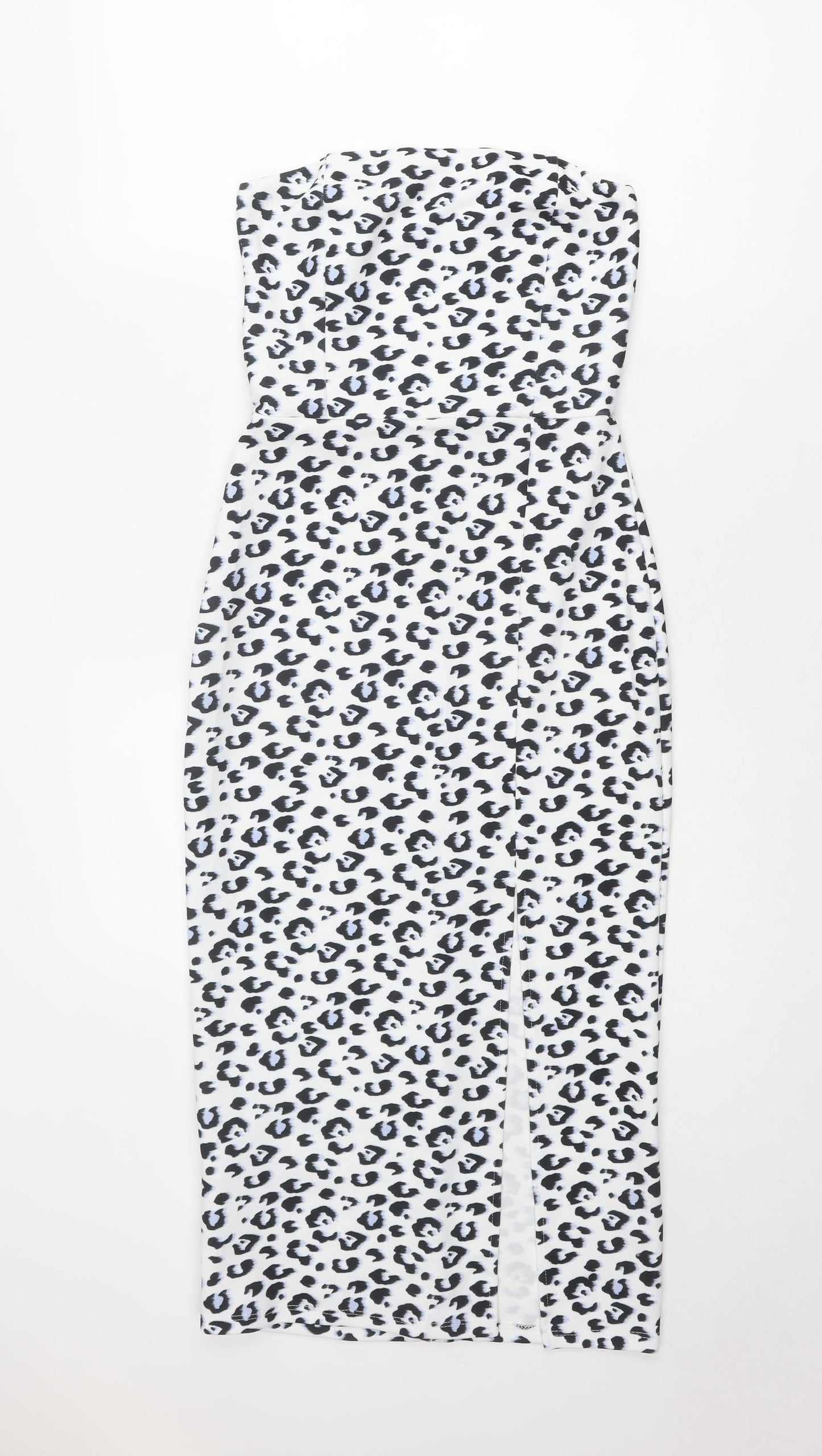 New Look Womens White Animal Print Polyester Shift Size 8 Off the Shoulder Pullover - Leopard Print