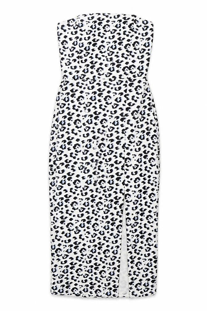 Front view of New Look women’s white animal print polyester shift, size UK 8, off the shoulder pullover - leopard print