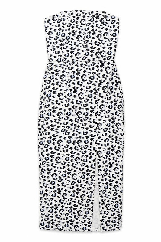 Front view of New Look women’s white animal print polyester shift, size UK 8, off the shoulder pullover - leopard print