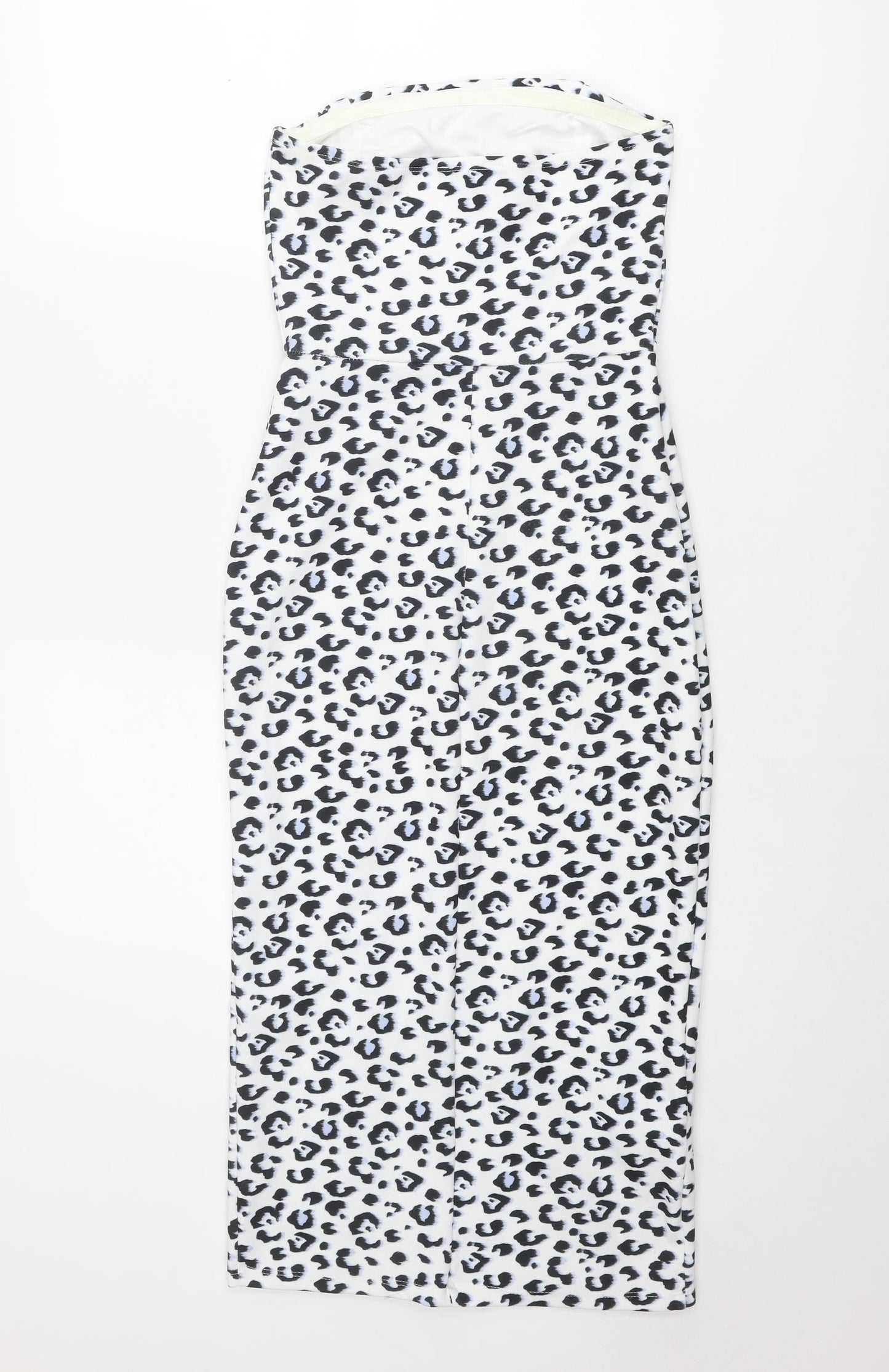 New Look Womens White Animal Print Polyester Shift Size 8 Off the Shoulder Pullover - Leopard Print