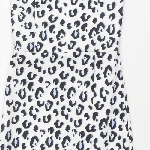 New Look Womens White Animal Print Polyester Shift Size 8 Off the Shoulder Pullover - Leopard Print