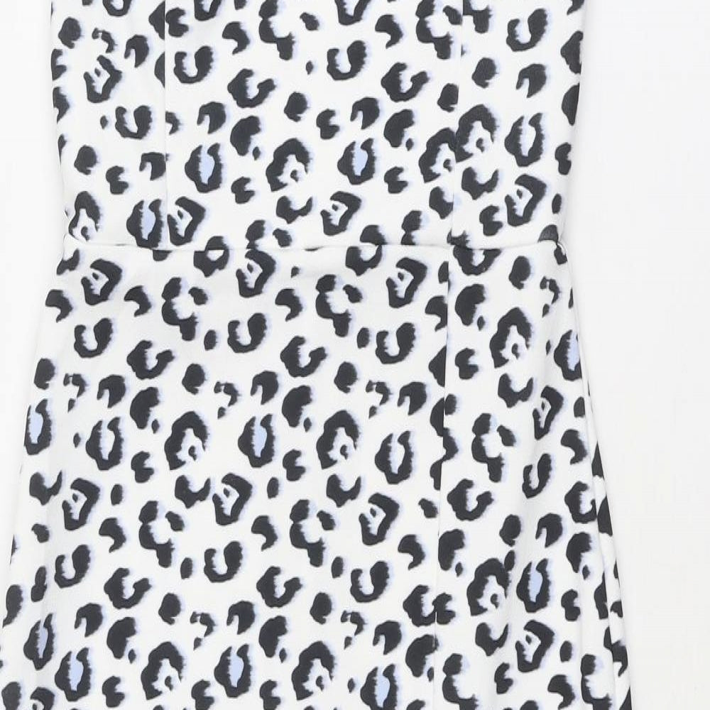 New Look Womens White Animal Print Polyester Shift Size 8 Off the Shoulder Pullover - Leopard Print