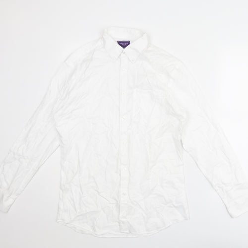 Guthrie & Valentine Mens White Polyester Button-Up Size 15.5 Collared Button