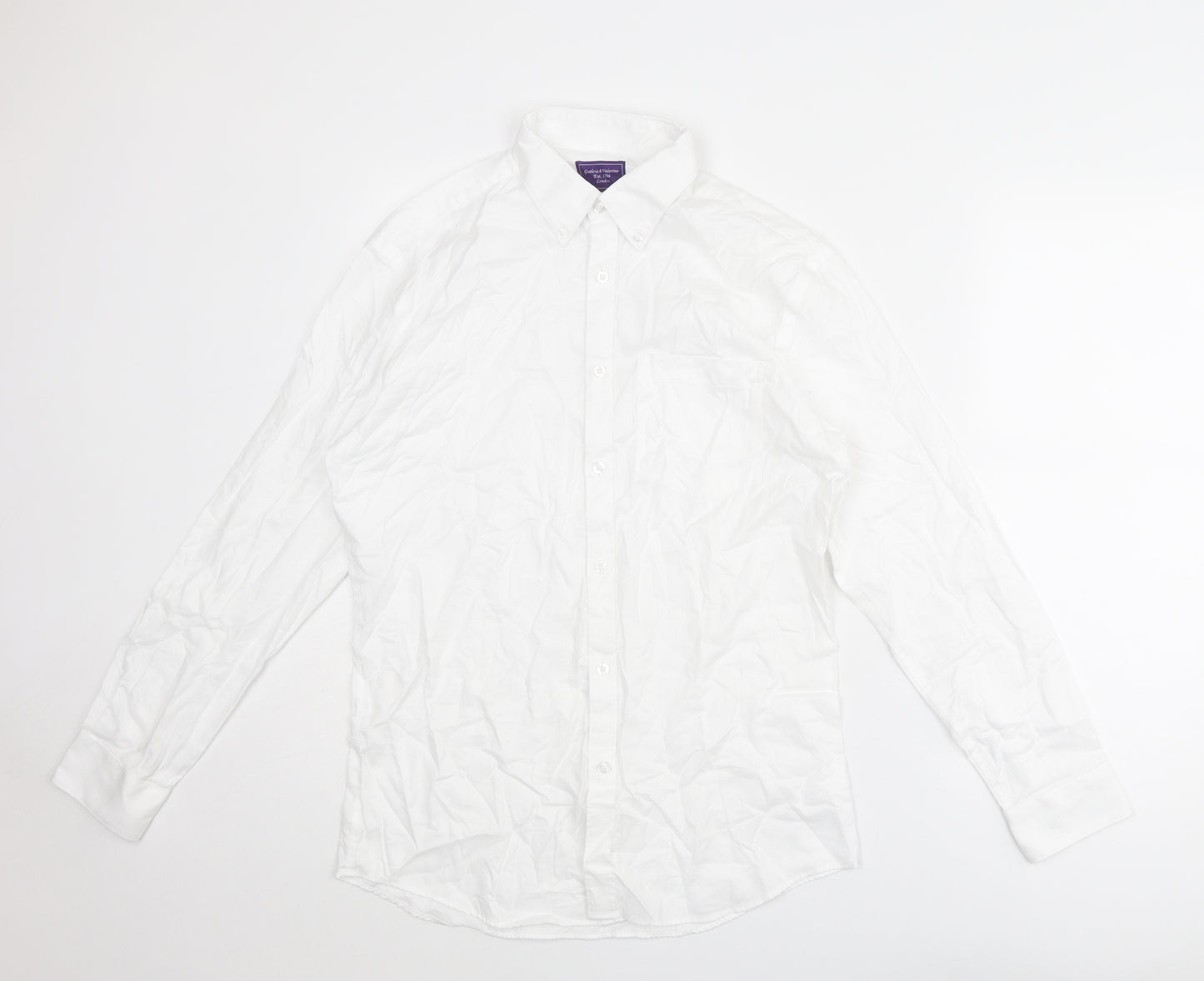 Guthrie & Valentine Mens White Polyester Button-Up Size 15.5 Collared Button