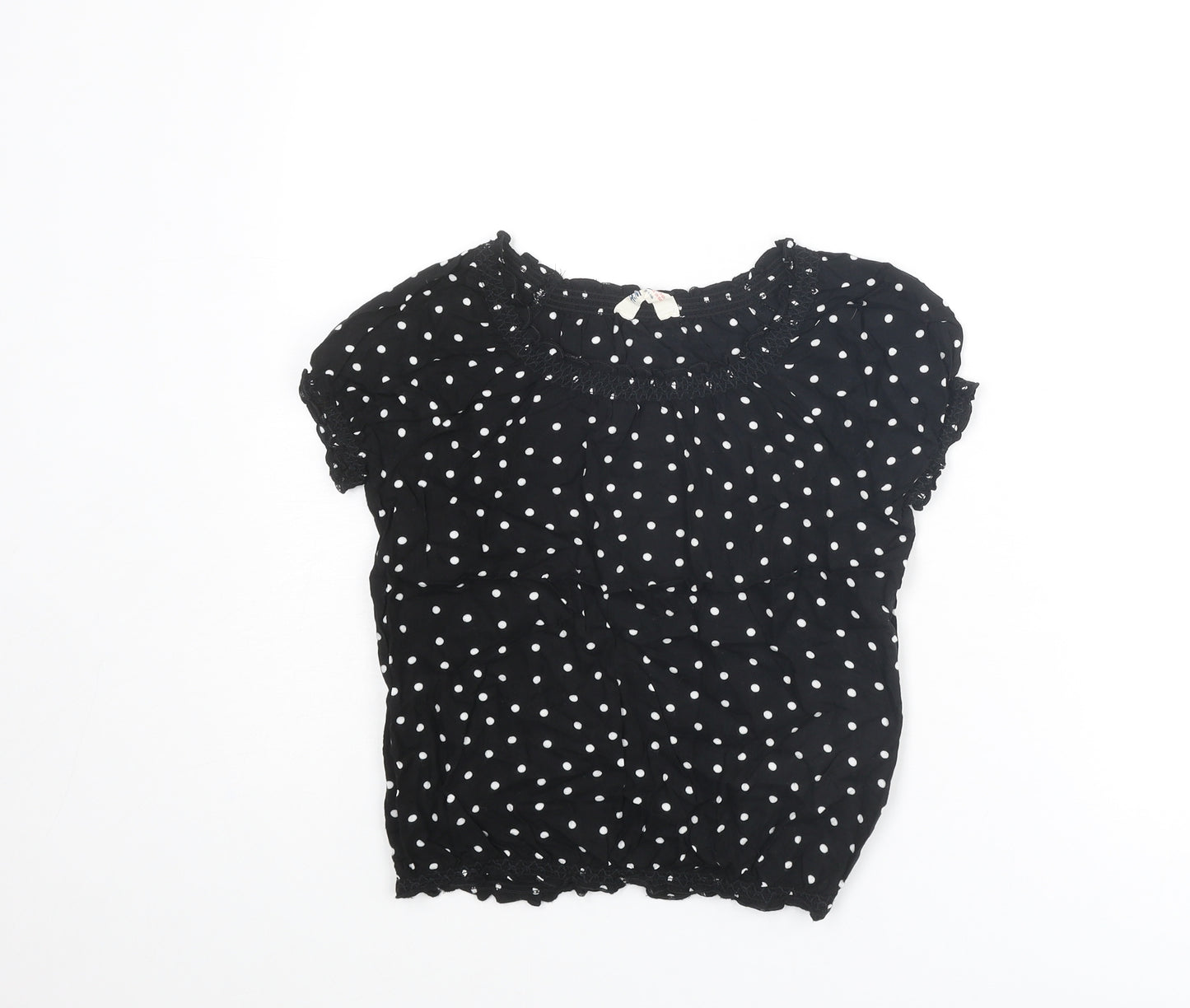 H&M Girls Black Polka Dot Viscose Basic Blouse Size 11-12 Years Round Neck Pullover
