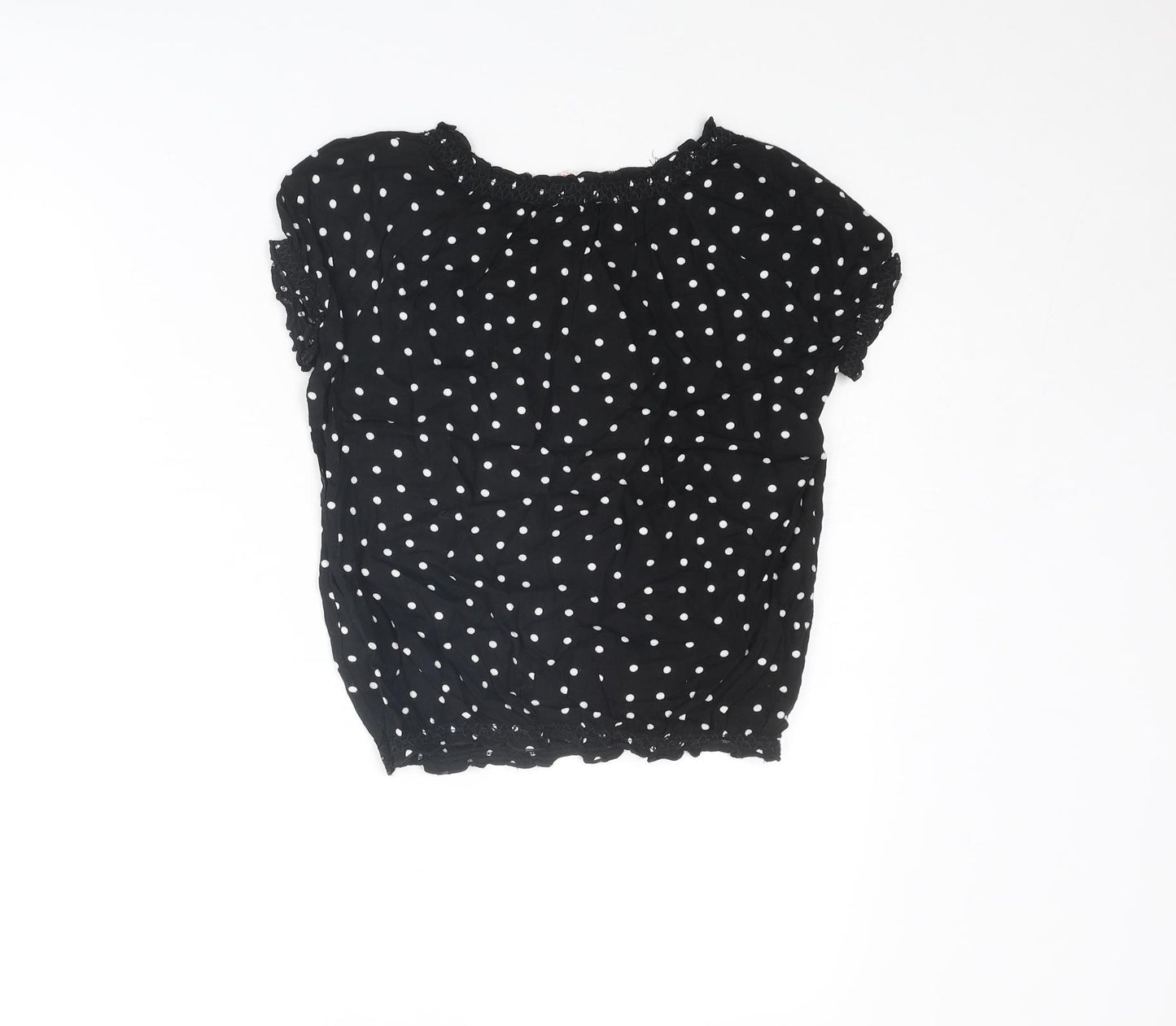 H&M Girls Black Polka Dot Viscose Basic Blouse Size 11-12 Years Round Neck Pullover