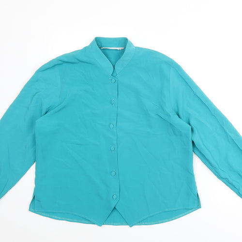 Rothmar of Scotland Womens Blue Polyester Basic Button-Up Size 16 Round Neck