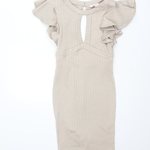 Miss Selfridge Womens Beige Polyester Bodycon Size 6 Boat Neck Zip