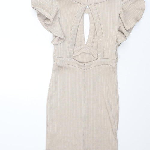 Miss Selfridge Womens Beige Polyester Bodycon Size 6 Boat Neck Zip