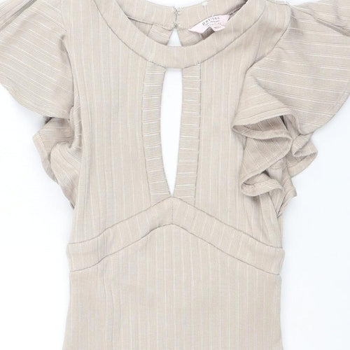Miss Selfridge Womens Beige Polyester Bodycon Size 6 Boat Neck Zip