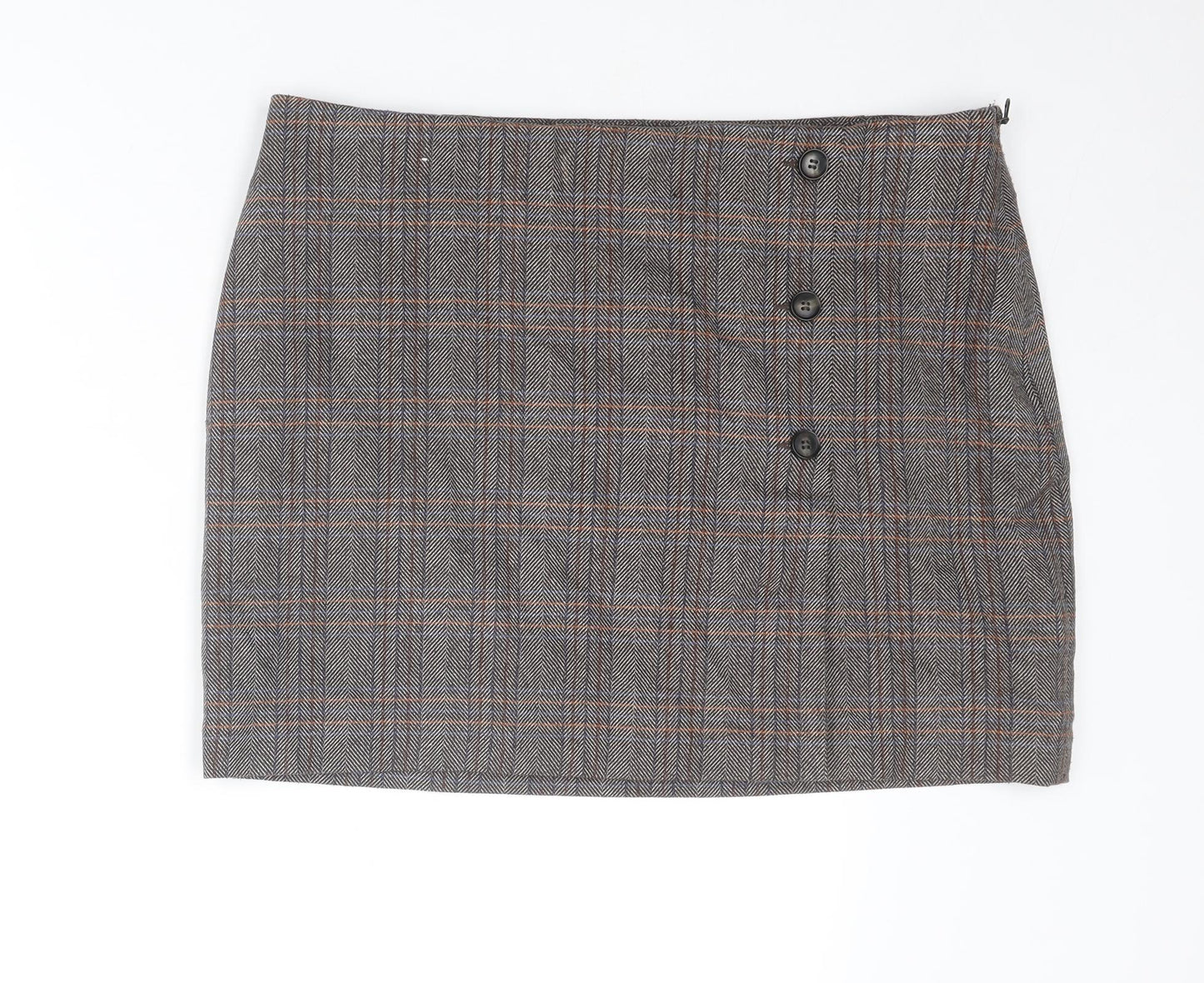 NEXT Womens Brown Plaid Polyester A-Line Skirt Size 18 Zip