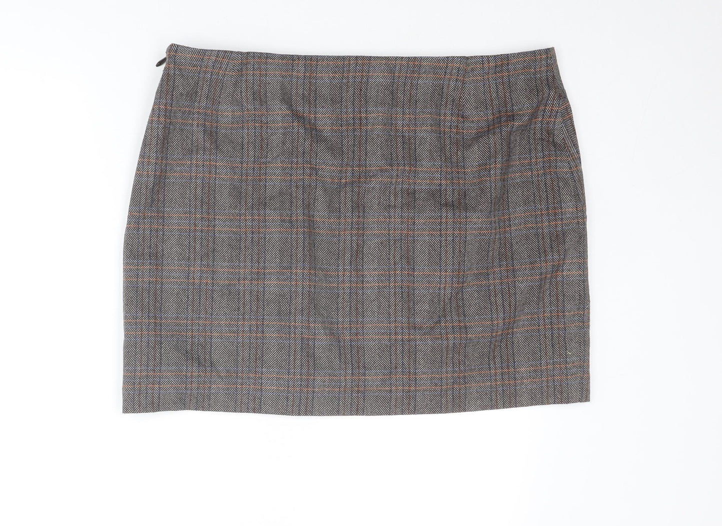 NEXT Womens Brown Plaid Polyester A-Line Skirt Size 18 Zip