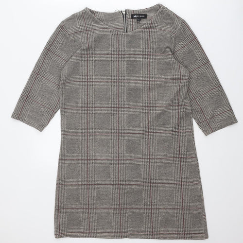 Cameo Rose Womens Beige Plaid Polyester Shift Size M Round Neck Zip