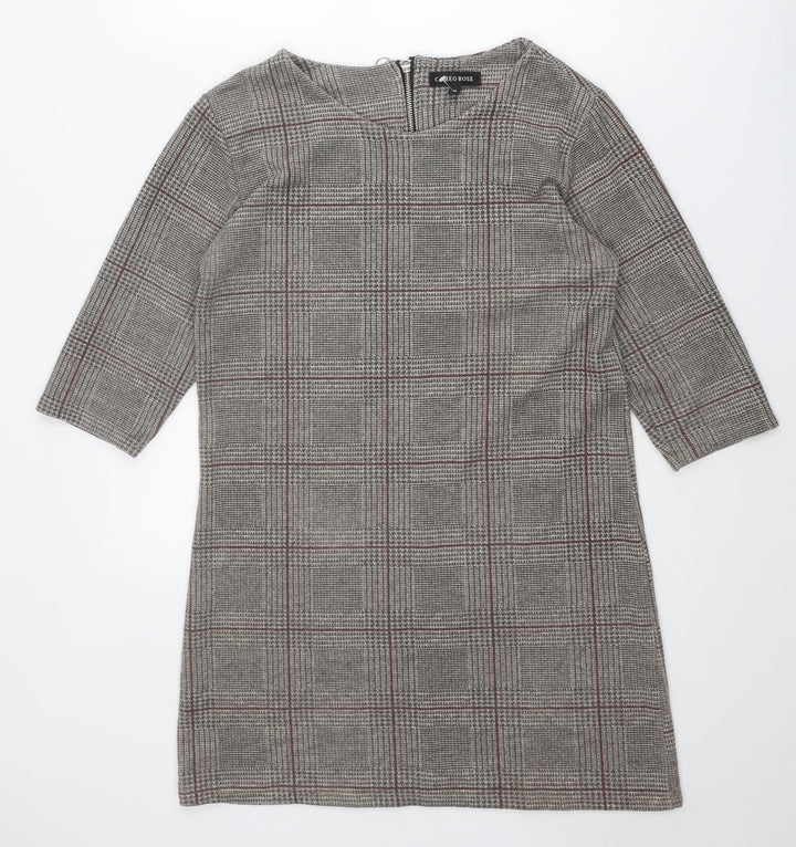 Cameo Rose Womens Beige Plaid Polyester Shift Size M Round Neck Zip