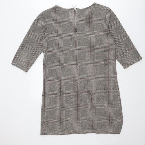 Cameo Rose Womens Beige Plaid Polyester Shift Size M Round Neck Zip