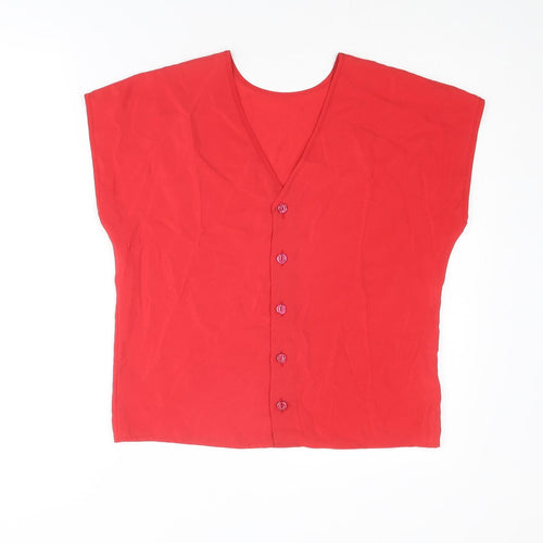 St Michael Womens Red Polyester Basic Button-Up Size 12 V-Neck