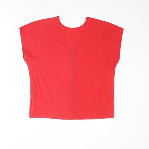 St Michael Womens Red Polyester Basic Button-Up Size 12 V-Neck