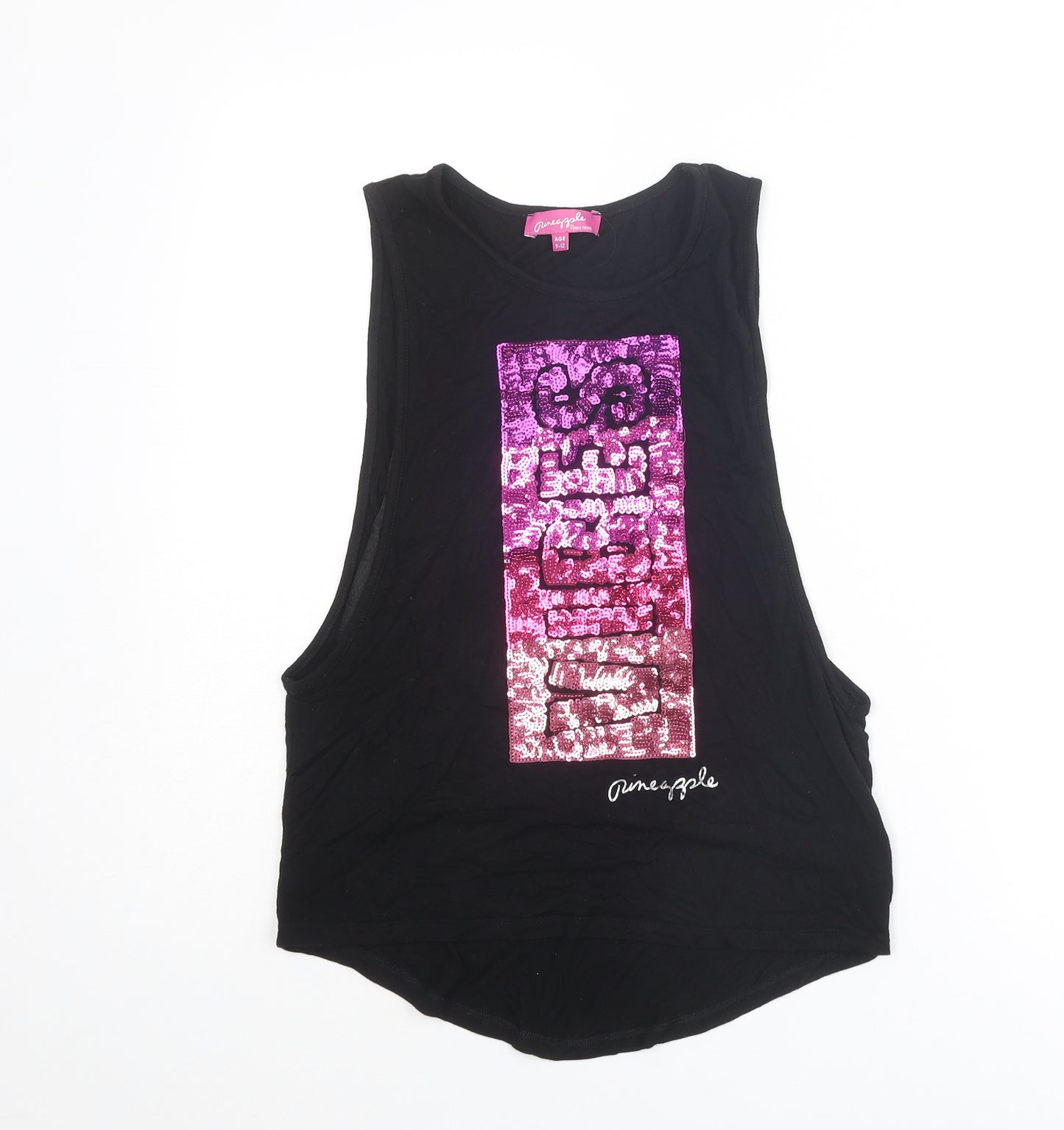 Pineapple Girls Black Viscose Basic Tank Size 11-12 Years Round Neck Pullover