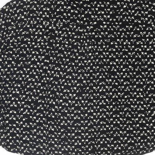 Zara Womens Black Geometric Viscose Basic Button-Up Size L Collared
