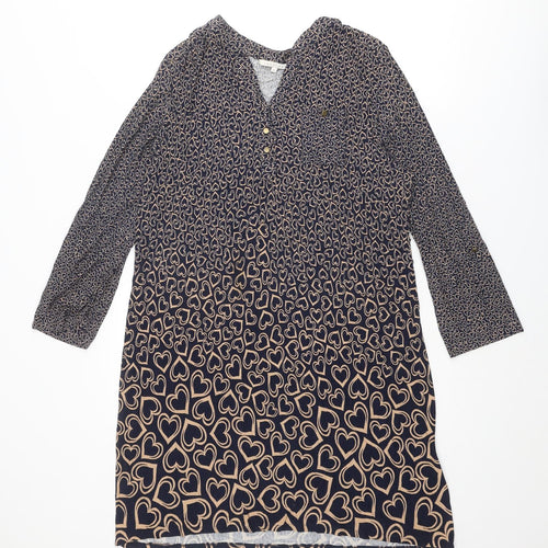 Lakeland Womens Blue Geometric Viscose A-Line Size 18 V-Neck Button - Heart pattern