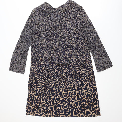 Lakeland Womens Blue Geometric Viscose A-Line Size 18 V-Neck Button - Heart pattern