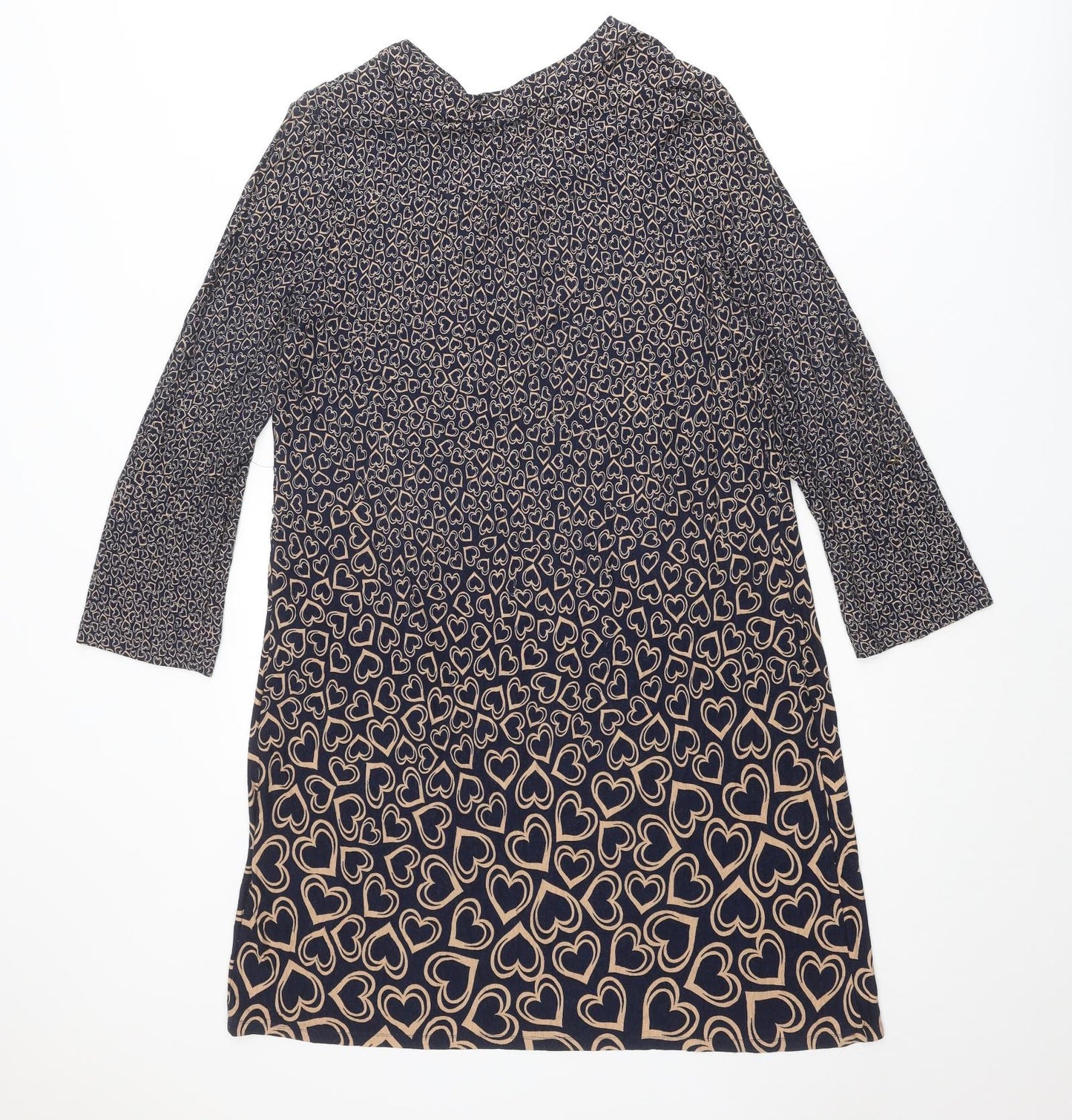 Lakeland Womens Blue Geometric Viscose A-Line Size 18 V-Neck Button - Heart pattern
